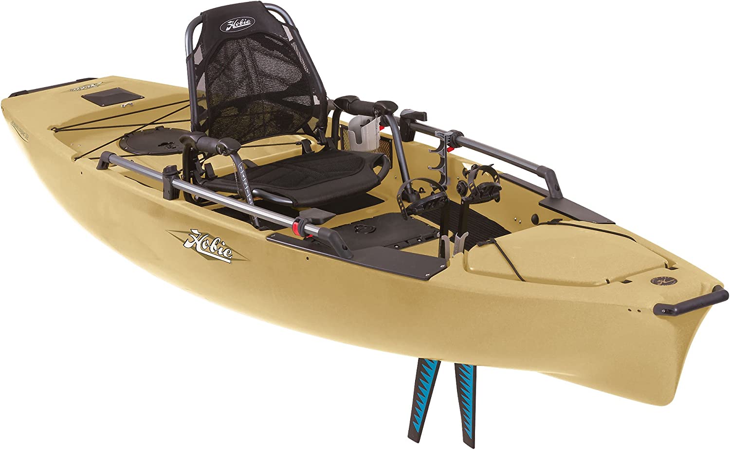 Photograph of a brown Hobie kayak with its fins visible.