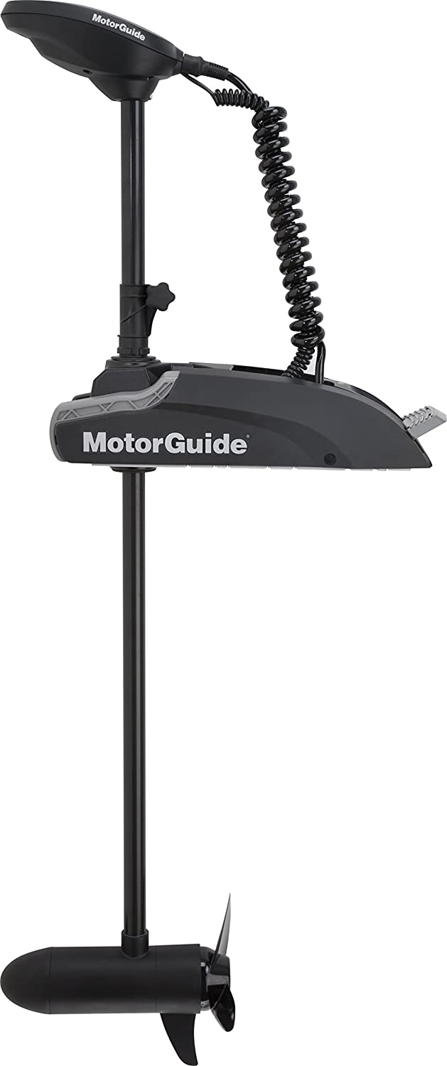A detailed photograph of the MotorGuide Xi3 trolling motor which is a popular motor used for kayak fishing.