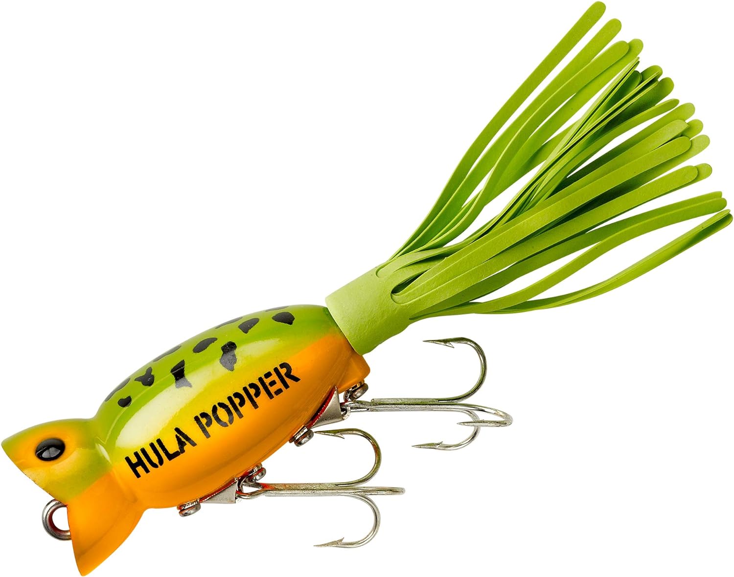 An image of a colorful topwater popper, perfect for attracting bass from the shore.